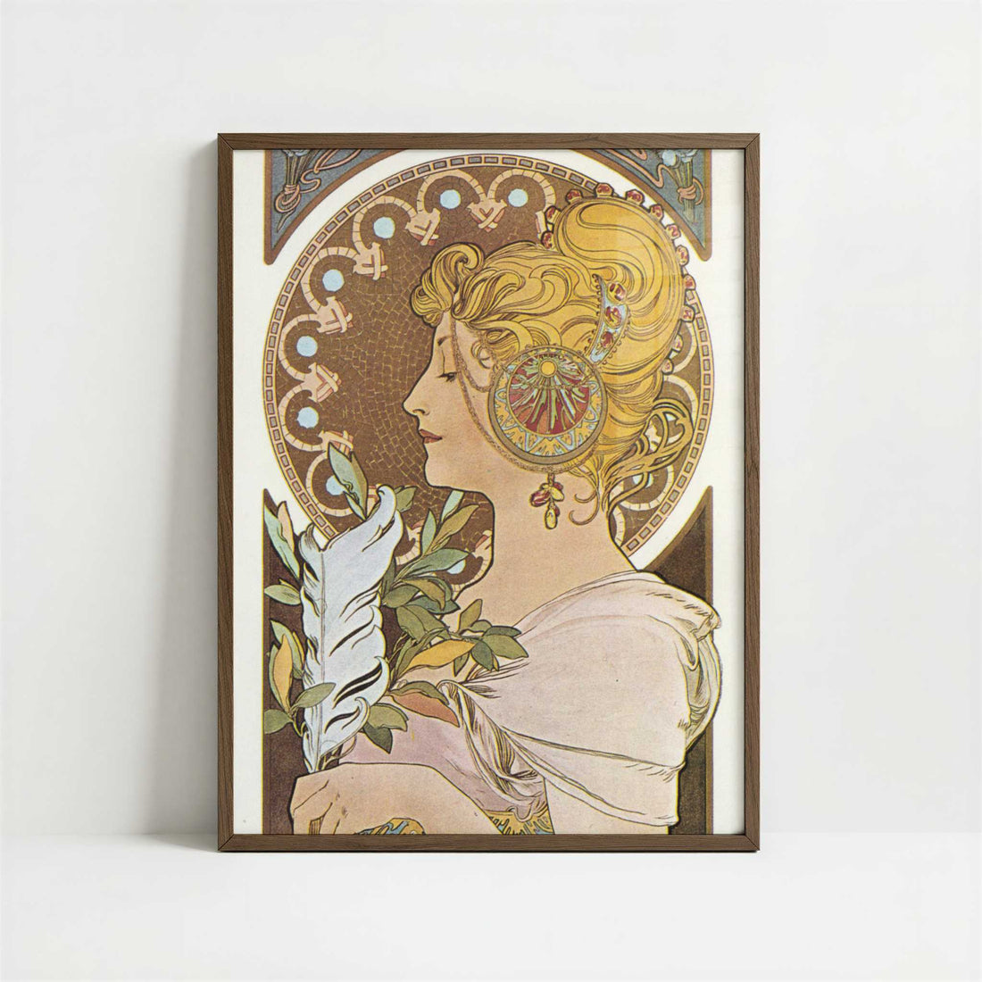 Pen (1897) by Alphonse Mucha – Art Print - Art print in dark wood frame