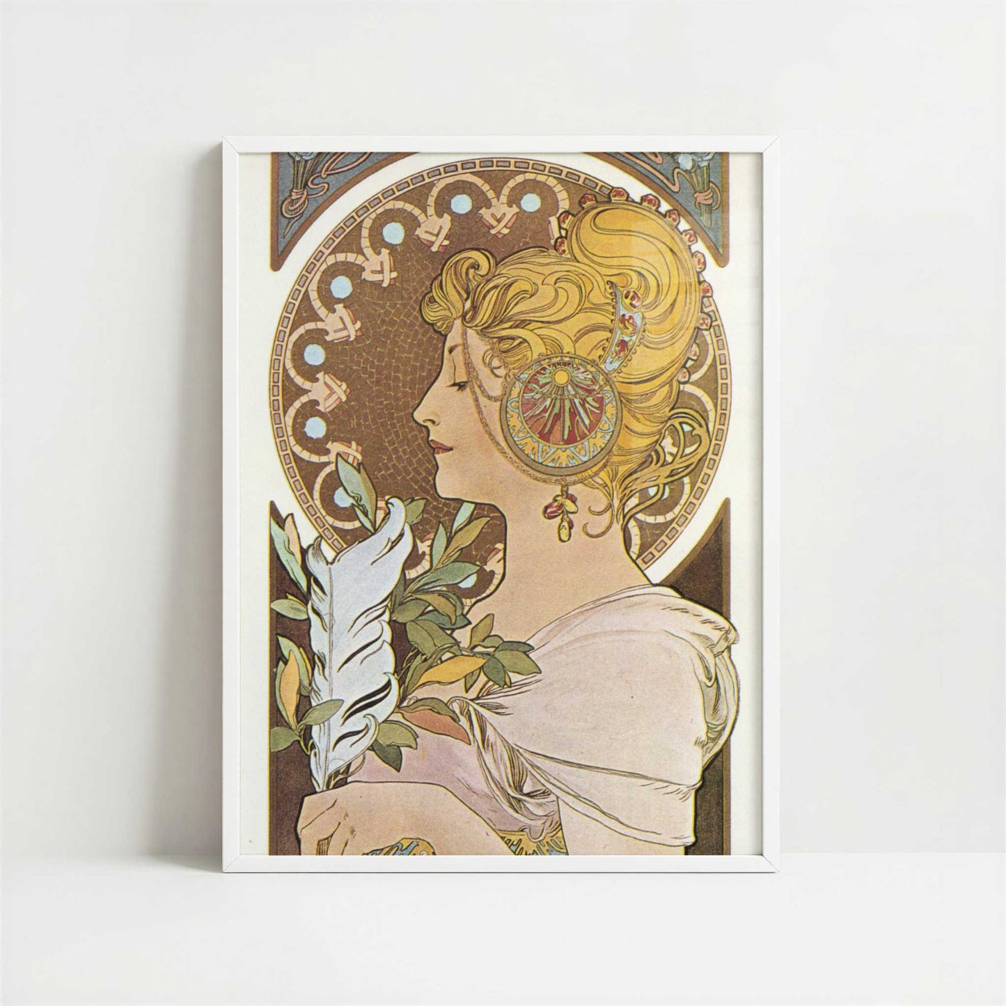 Pen (1897) by Alphonse Mucha – Art Print - Art print in white frame