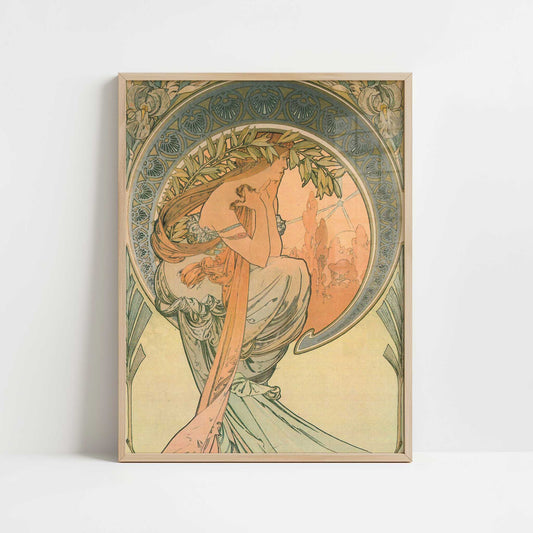 Poetry (1898) by Alphonse Mucha – Art Print - Art print in oak frame