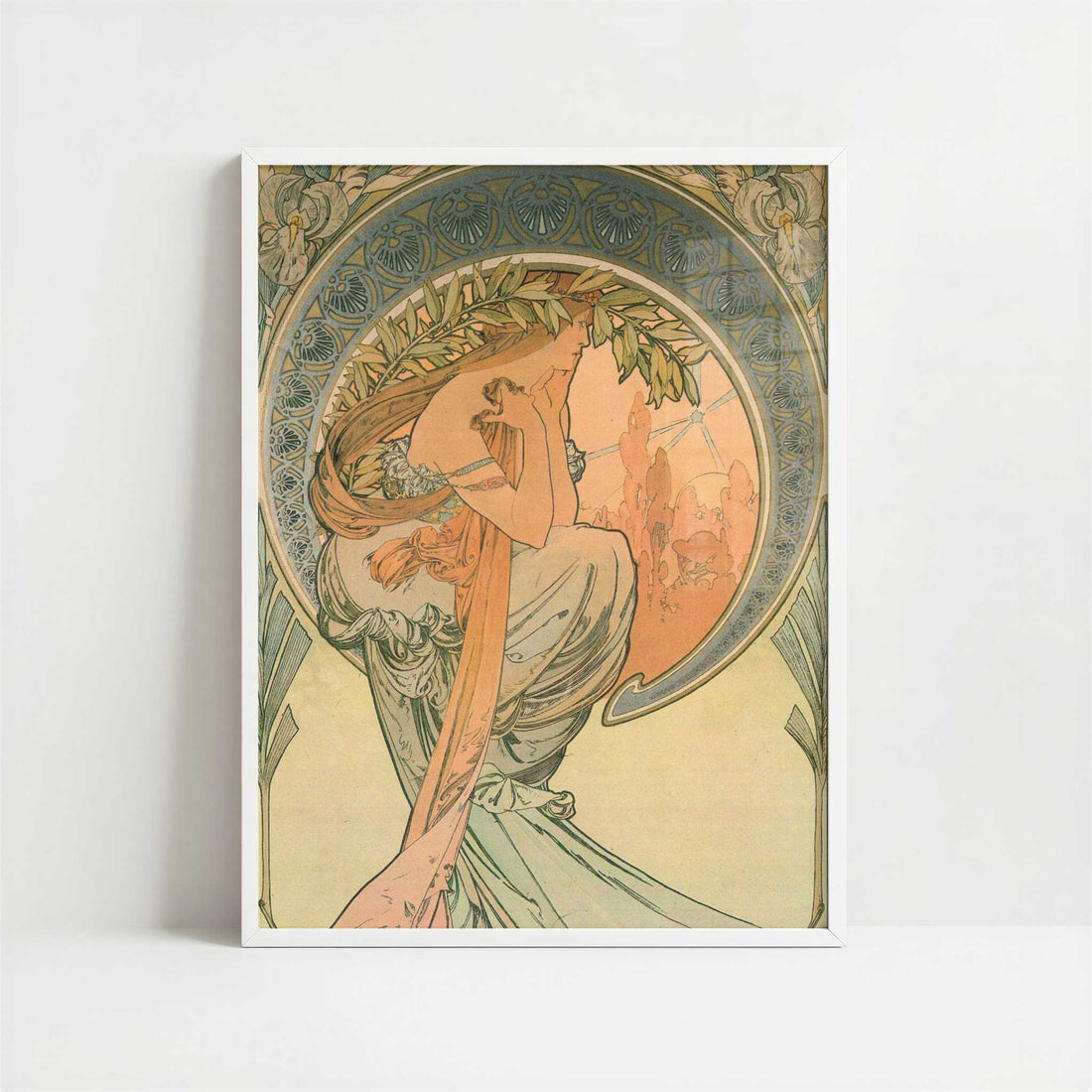 Poetry (1898) by Alphonse Mucha – Art Print - Art print in white frame