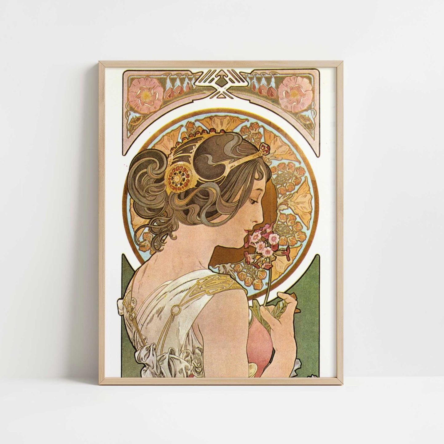 Primrose (1899) by Alphonse Mucha – Art Print - Art print in oak frame