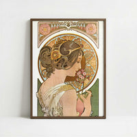 Primrose (1899) by Alphonse Mucha – Art Print - Art print in dark wood frame