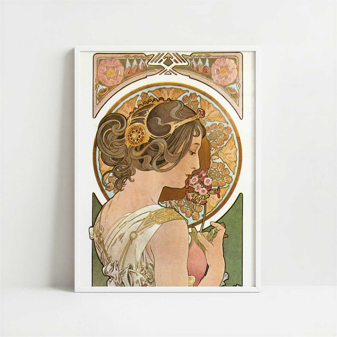 Primrose (1899) by Alphonse Mucha – Art Print - Art print in white frame