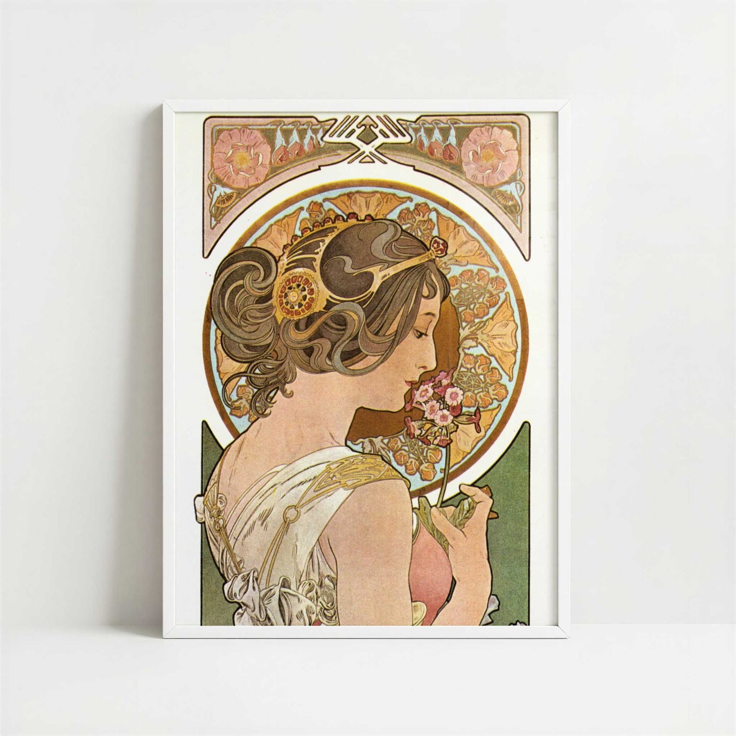 Primrose (1899) by Alphonse Mucha – Art Print - Art print in white frame