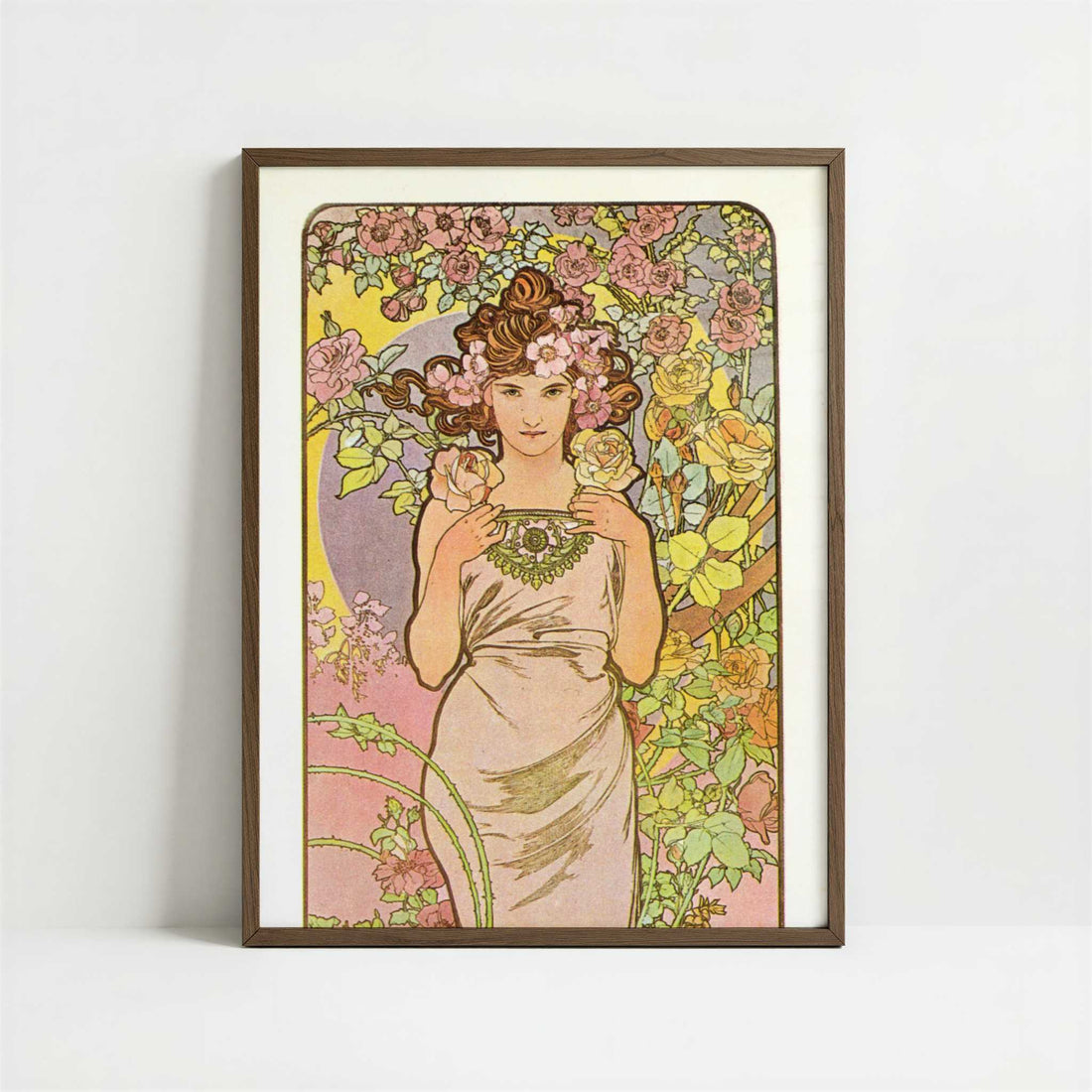 Rose (1897) by Alphonse Mucha – Art Print - Art print in dark wood frame