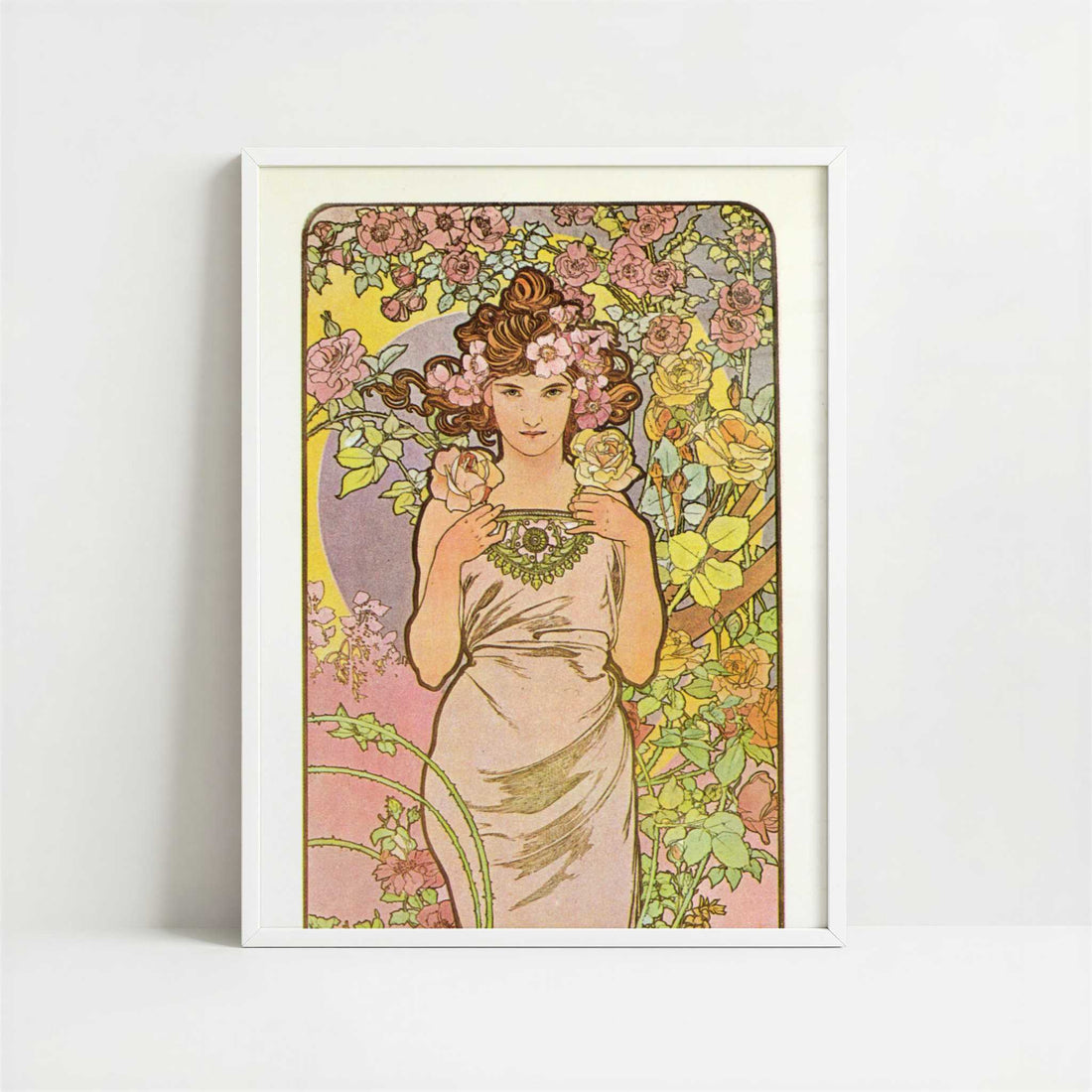 Rose (1897) by Alphonse Mucha – Art Print - Art print in white frame