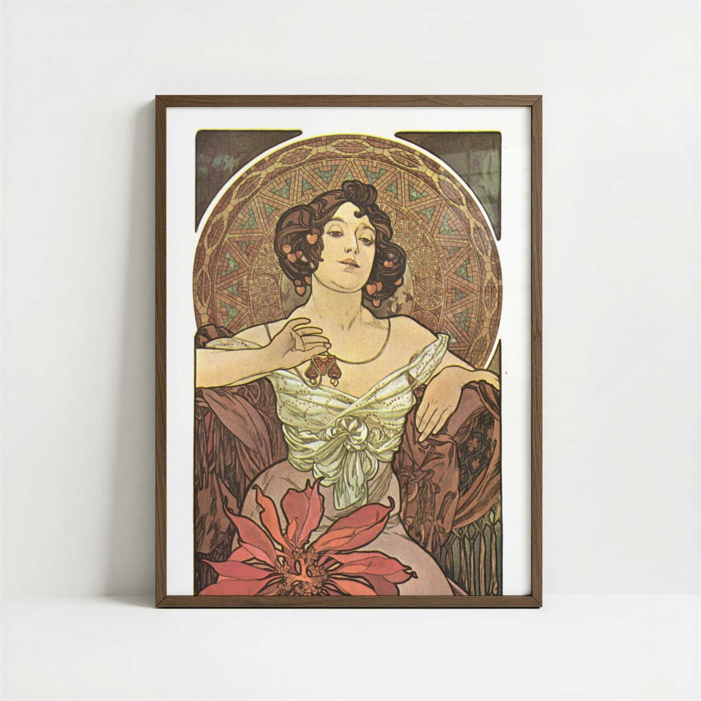 Ruby (1900) by Alphonse Mucha – Art Print - Art print in dark wood frame