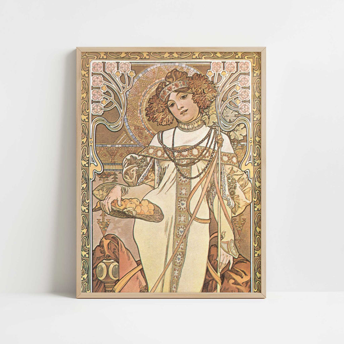Seasons, Autumn (c.1900) by Alphonse Mucha – Art Print - Art print in oak frame