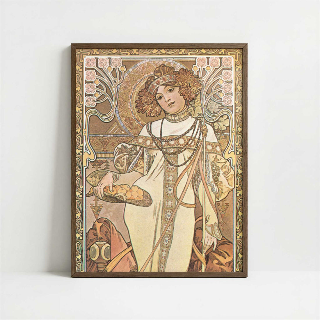 Seasons, Autumn (c.1900) by Alphonse Mucha – Art Print - Art print in dark wood frame