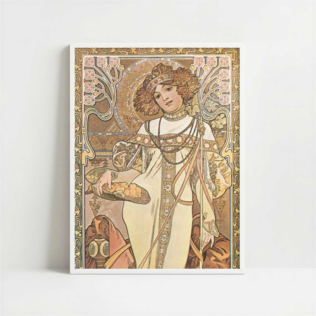 Seasons, Autumn (c.1900) by Alphonse Mucha – Art Print - Art print in white frame