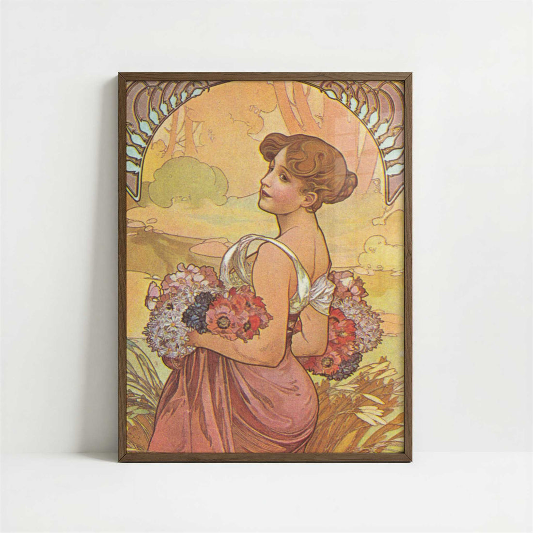 Seasons, Summer (c.1900) by Alphonse Mucha – Art Print - Art print in dark wood frame