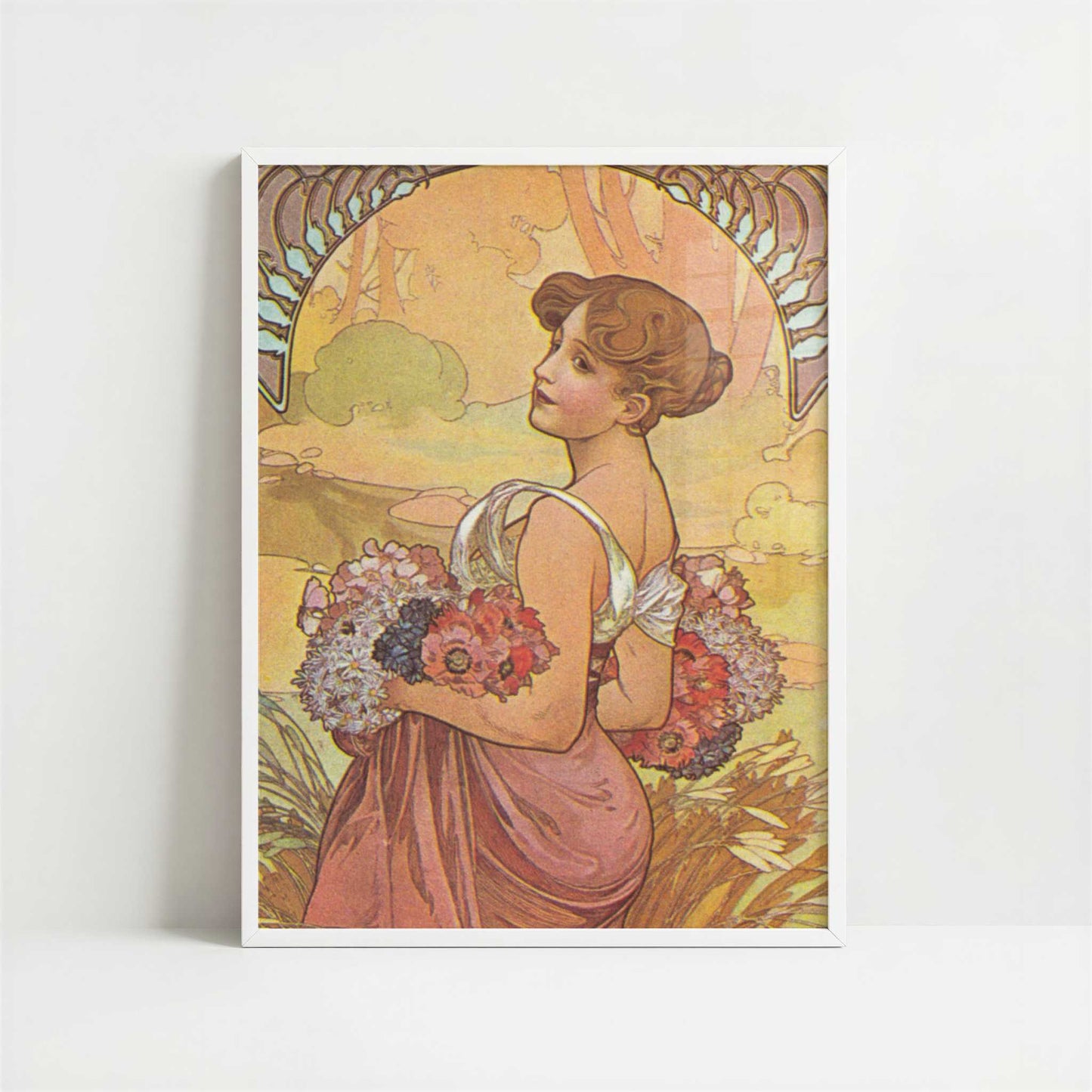 Seasons, Summer (c.1900) by Alphonse Mucha – Art Print - Art print in white frame