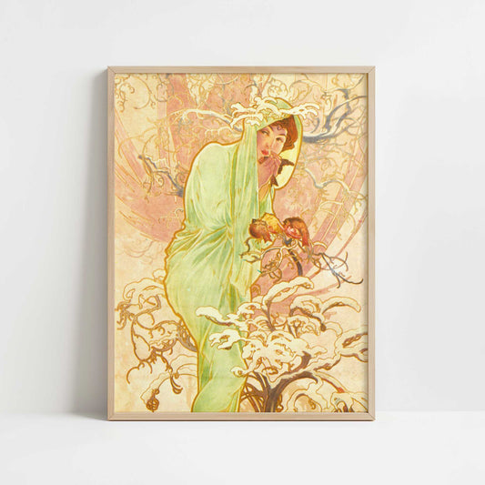 Seasons, Winter (1896) by Alphonse Mucha – Art Print - Art print in oak frame