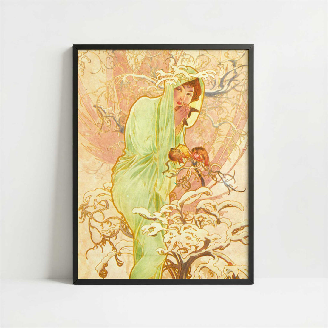 Seasons, Winter (1896) by Alphonse Mucha – Art Print - Art print in black frame