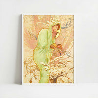 Seasons, Winter (1896) by Alphonse Mucha – Art Print - Art print in white frame