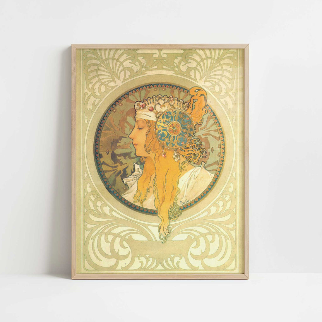 The Blonde (1897) by Alphonse Mucha – Art Print - Art print in oak frame