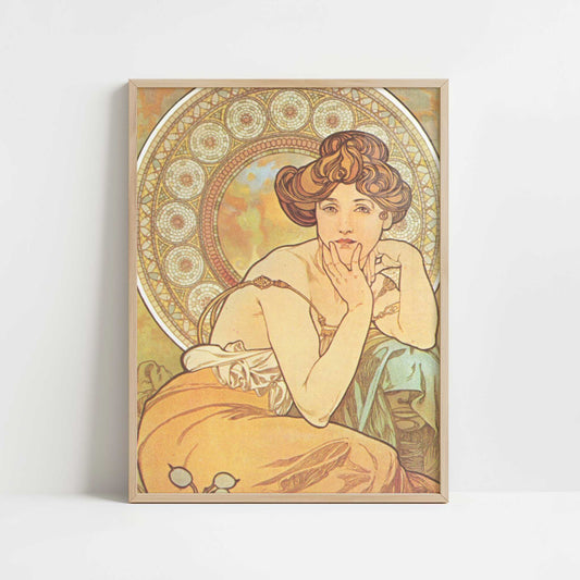 Topaz (1900) by Alphonse Mucha – Art Print - Art print in oak frame