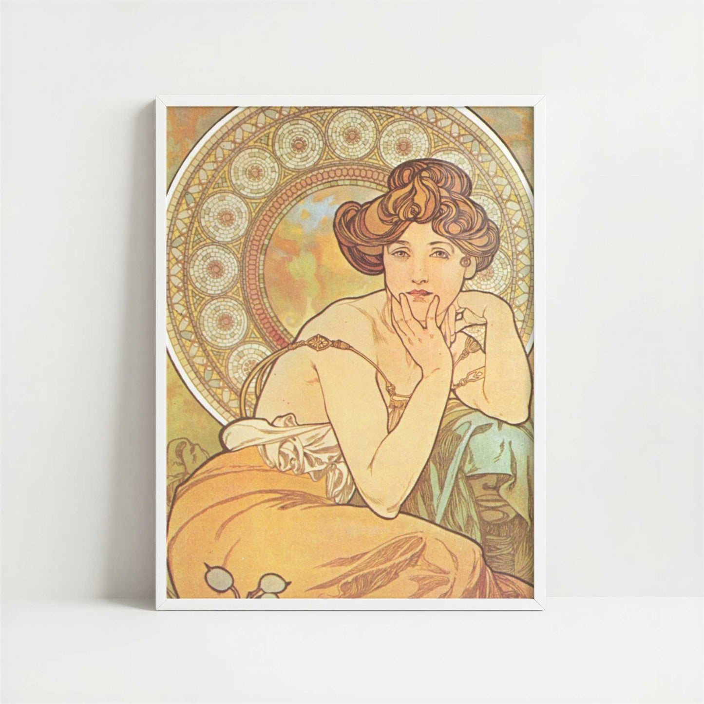 Topaz (1900) by Alphonse Mucha – Art Print - Art print in white frame
