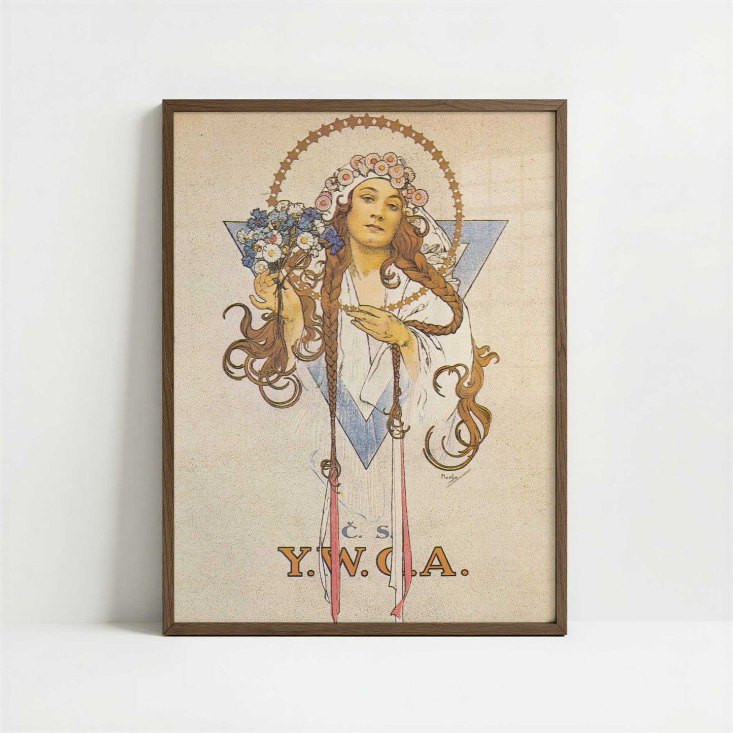 YWCA (c.1922) by Alphonse Mucha – Art Print - Art print in dark wood frame