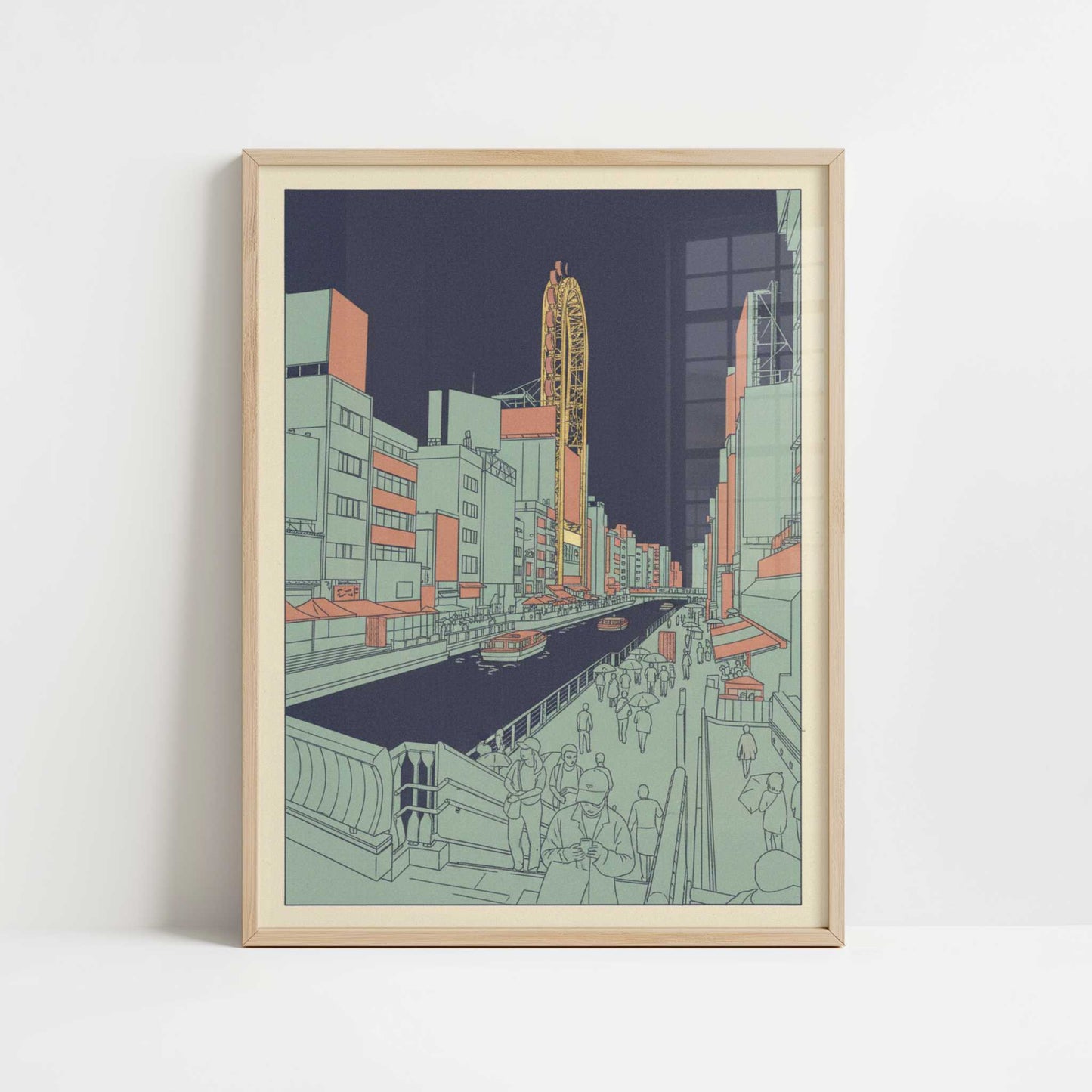 Neon Nights along Osaka’s Dotonbori - Art Print - Art print in oak frame