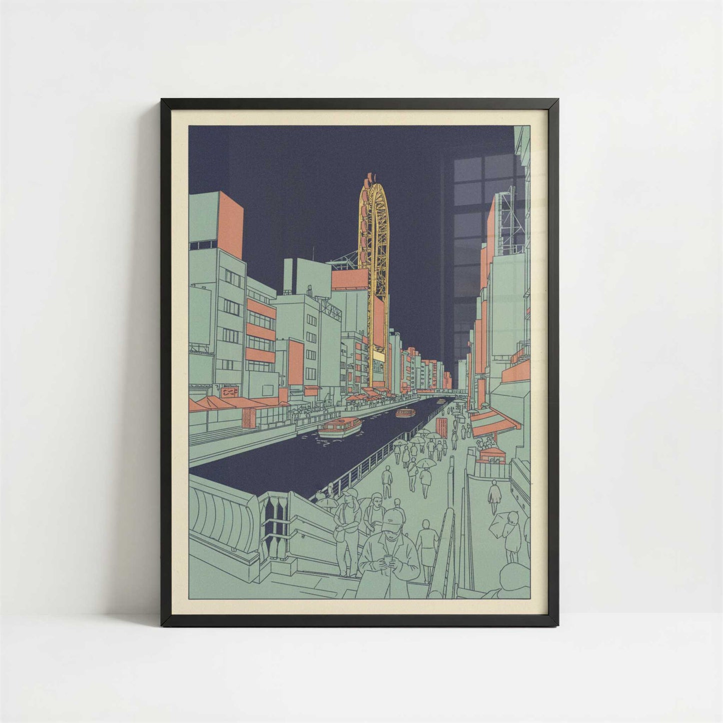 Neon Nights along Osaka’s Dotonbori - Art Print - Art print in black frame