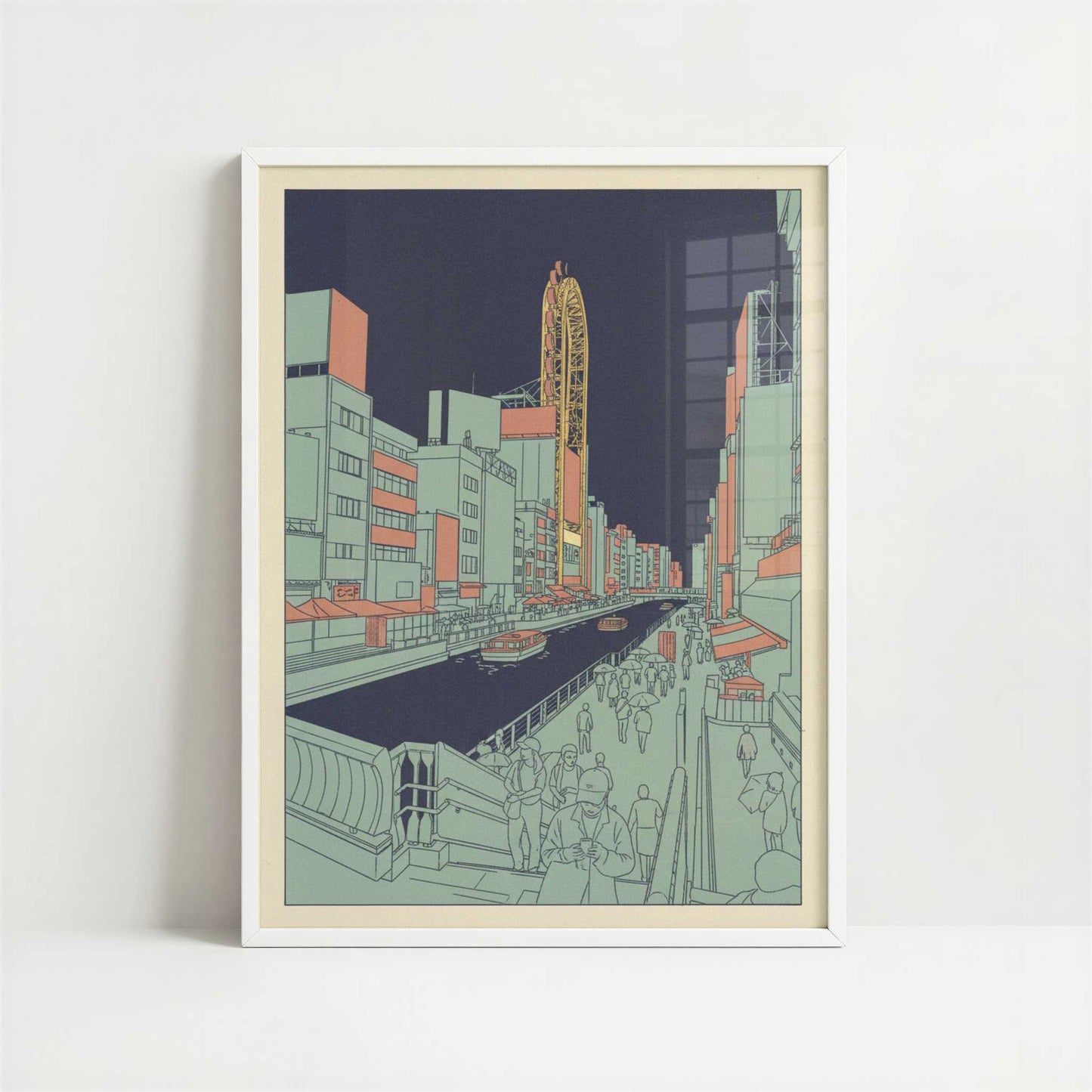 Neon Nights along Osaka’s Dotonbori - Art Print - Art print in white frame