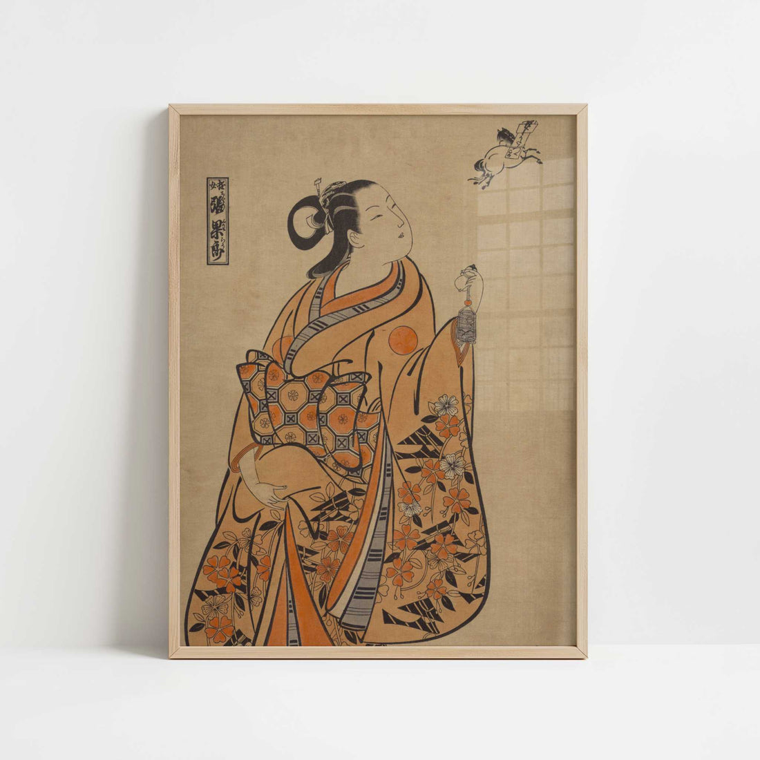 Courtesan likened to the Chinese sage Zhang Guolao (1715) by Okumura Masanobu – Art Print - Art print in oak frame