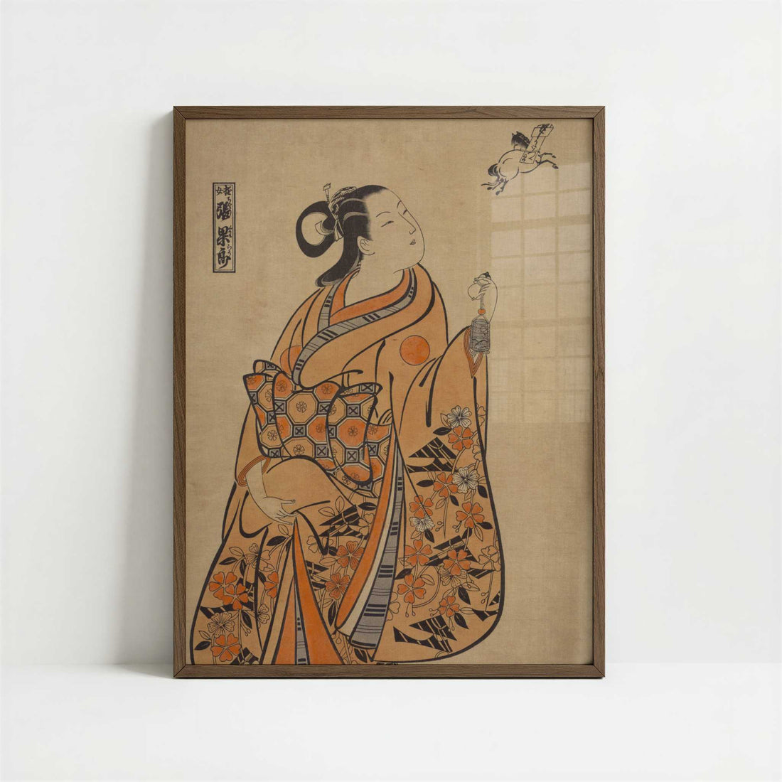 Courtesan likened to the Chinese sage Zhang Guolao (1715) by Okumura Masanobu – Art Print - Art print in dark wood frame