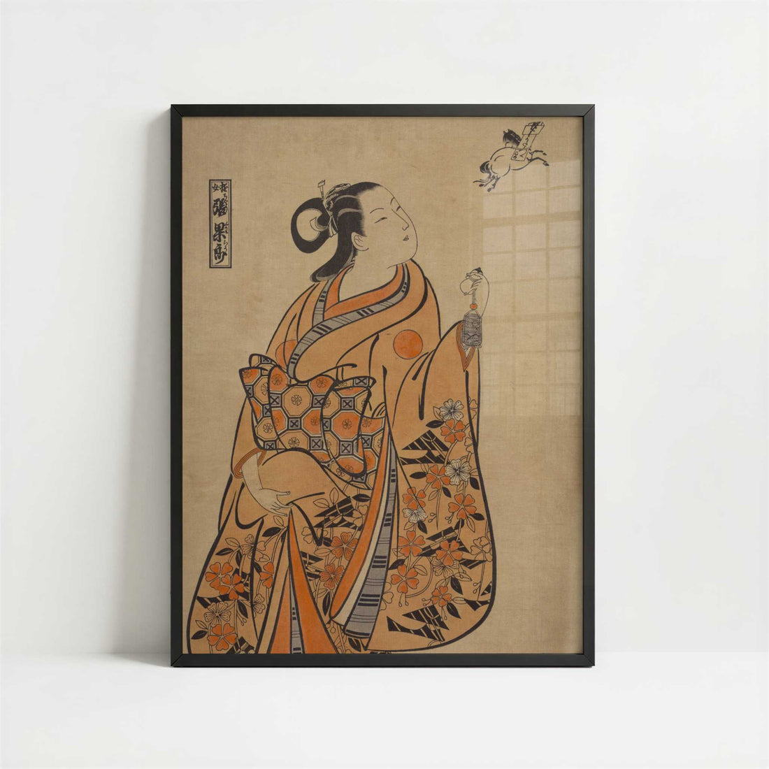 Courtesan likened to the Chinese sage Zhang Guolao (1715) by Okumura Masanobu – Art Print - Art print in black frame