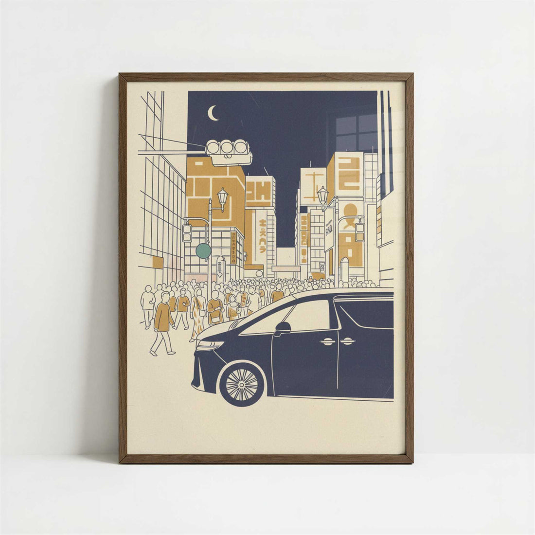 Osaka After Dark - Art Print - Art print in dark wood frame