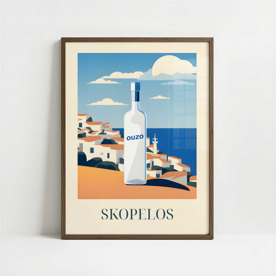 Ouzo from Skopelos, Greece - Art Print - Art print in dark wood frame