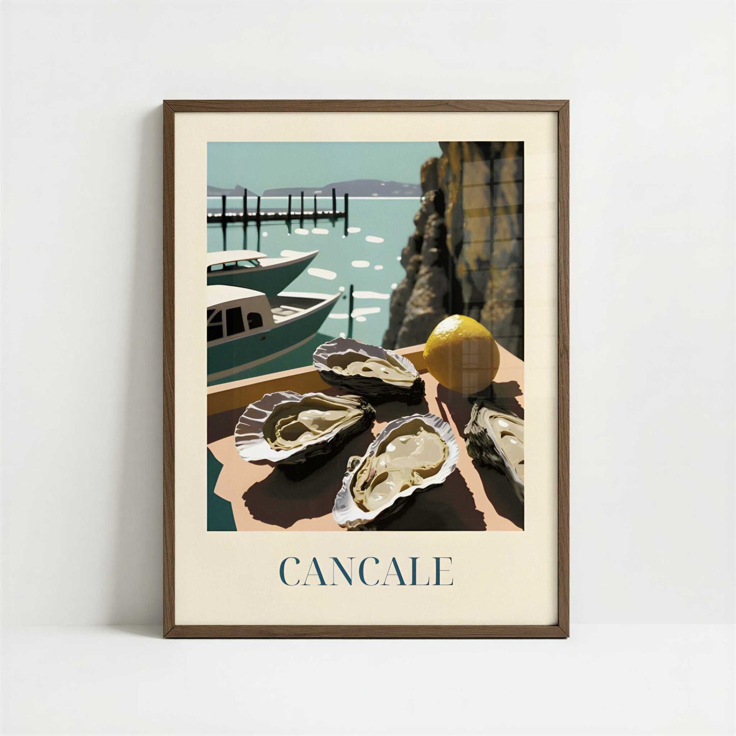 Oysters from Cancale, France - Art Print - Art print in dark wood frame