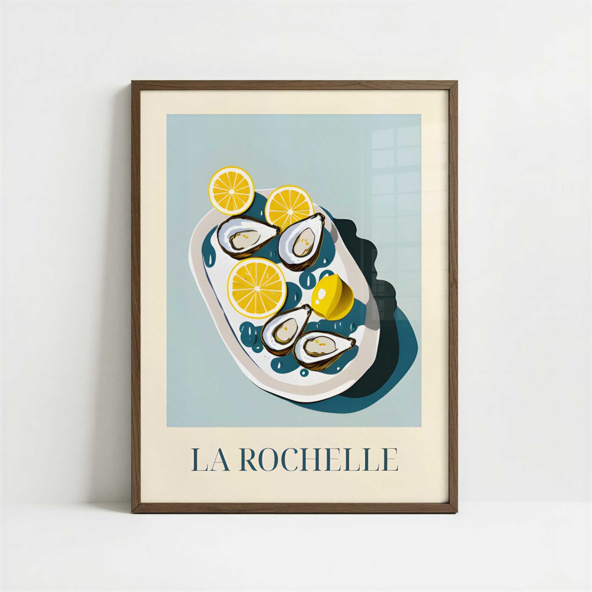 Oysters from La Rochelle, France - Art Print - Art print in dark wood frame