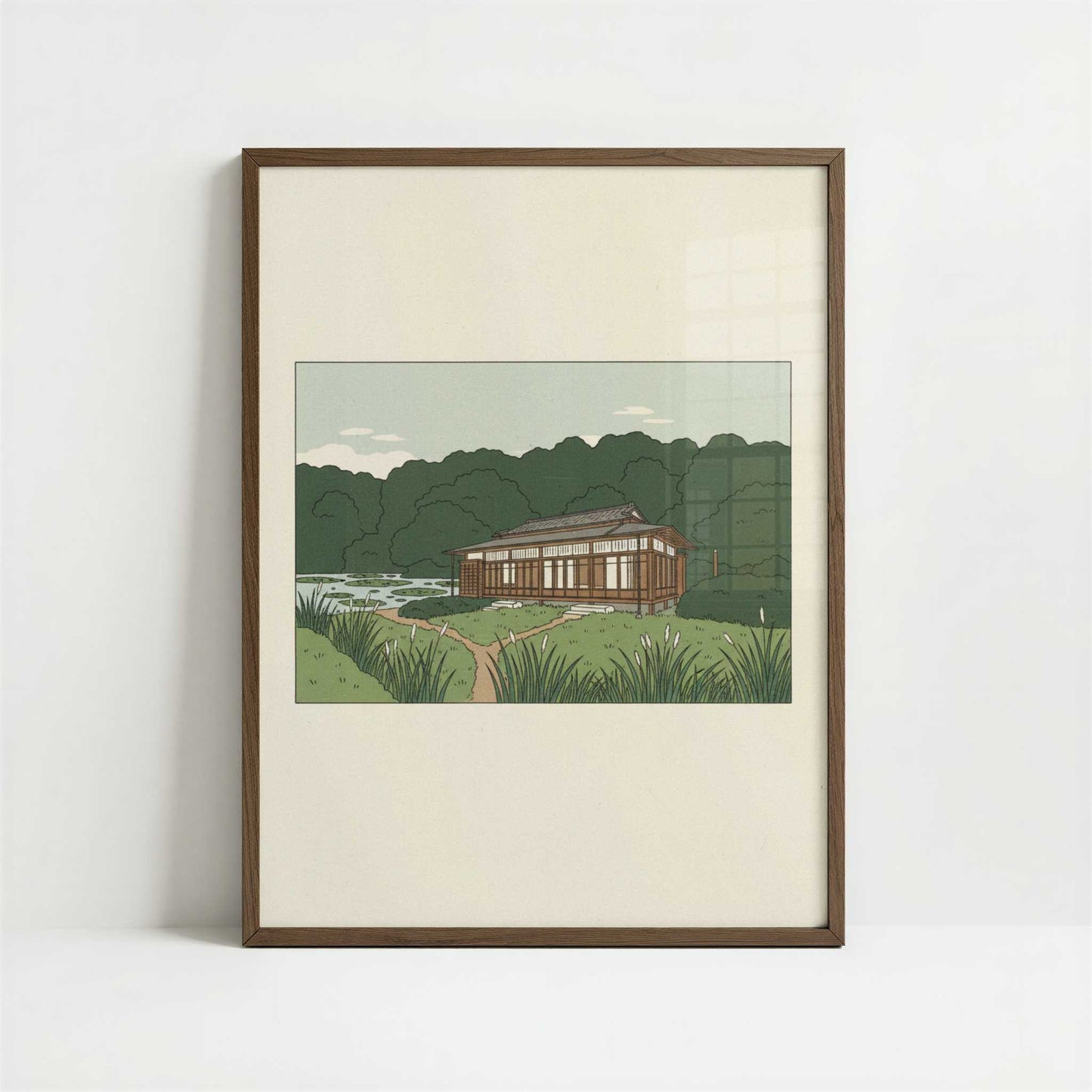 Paths Through Meiji Jingu, Tokyo - Art Print - Art print in dark wood frame