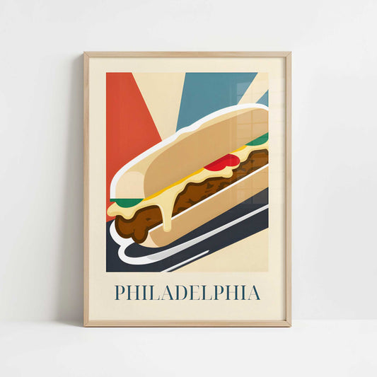 Philly Cheesesteak from Philadelphia, USA - Art Print - Art print in oak frame