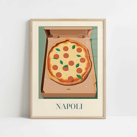 Pizza from Naples, Italy - Art Print - Art print in oak frame