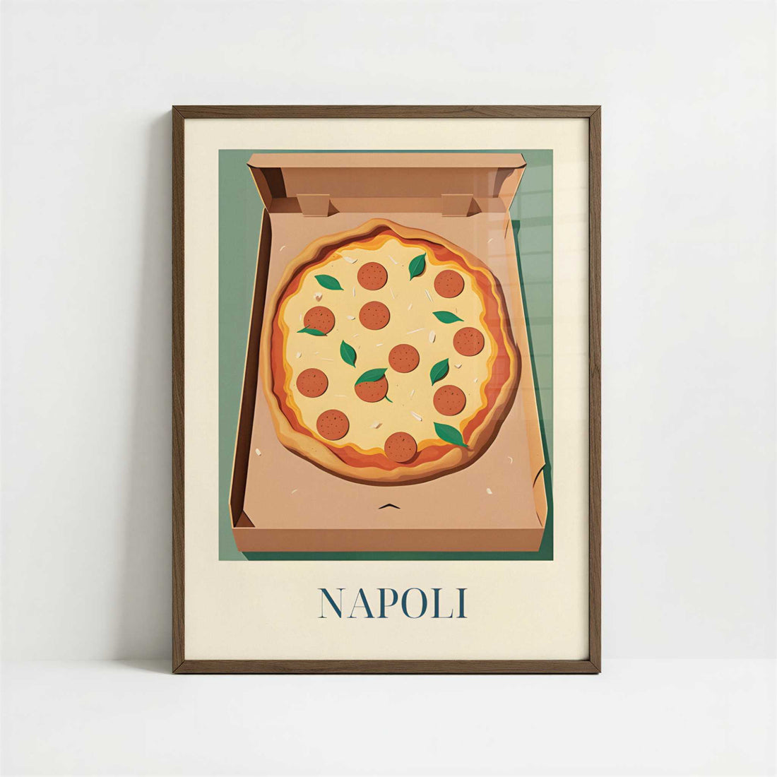Pizza from Naples, Italy - Art Print - Art print in dark wood frame