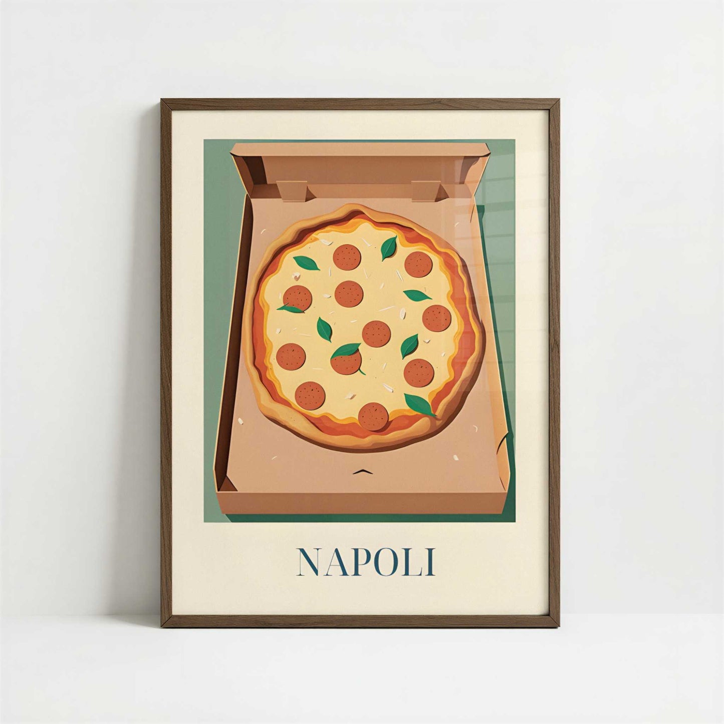 Pizza from Naples, Italy - Art Print - Art print in dark wood frame