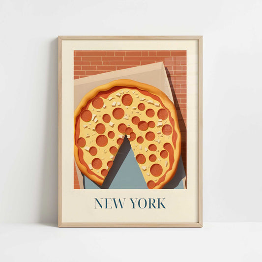 Pizza from New York, United States - Art Print - Art print in oak frame