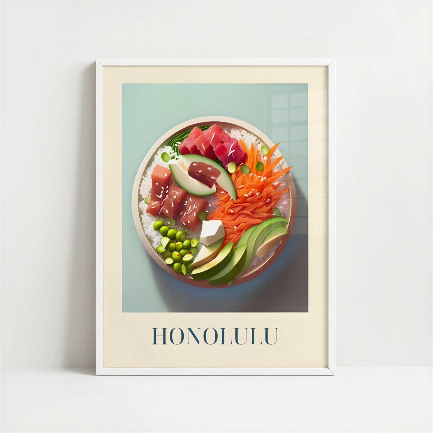 Pokebowl from Honolulu, Hawaii - Art Print - Art print in white frame