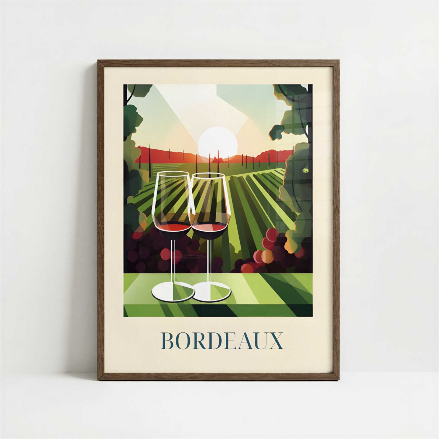 Red wine from Bordeaux, France - Art Print - Art print in dark wood frame