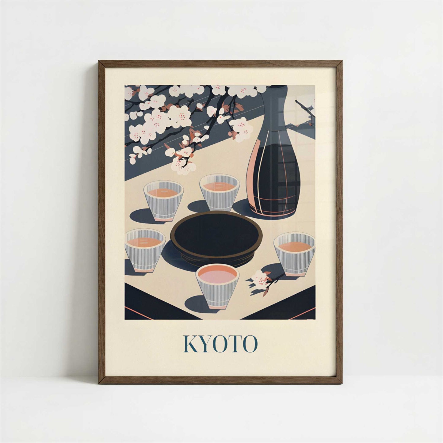 Sake from Kyoto, Japan - Art Print - Art print in dark wood frame