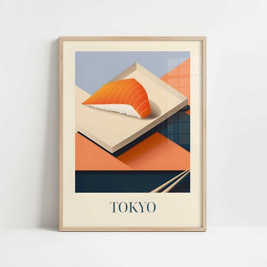 Salmon Nigiri from Tokyo, Japan - Art Print - Art print in oak frame