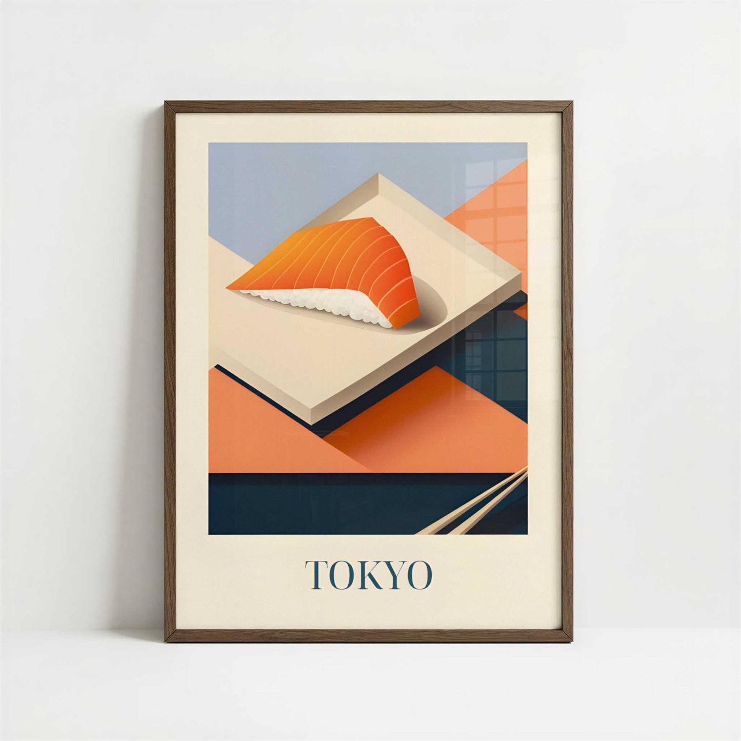 Salmon Nigiri from Tokyo, Japan - Art Print - Art print in dark wood frame