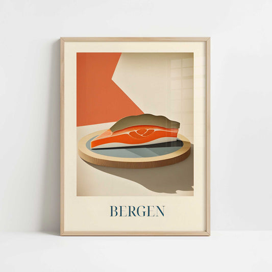 Salmon from Bergen, Norway - Art Print - Art print in oak frame