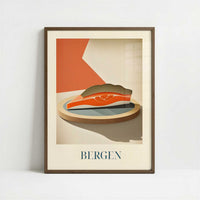 Salmon from Bergen, Norway - Art Print - Art print in dark wood frame