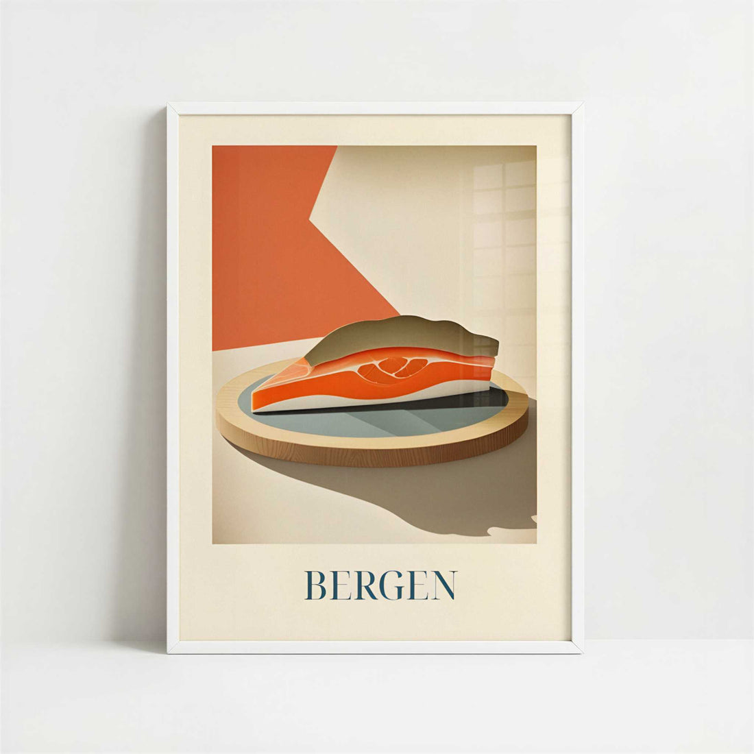 Salmon from Bergen, Norway - Art Print - Art print in white frame