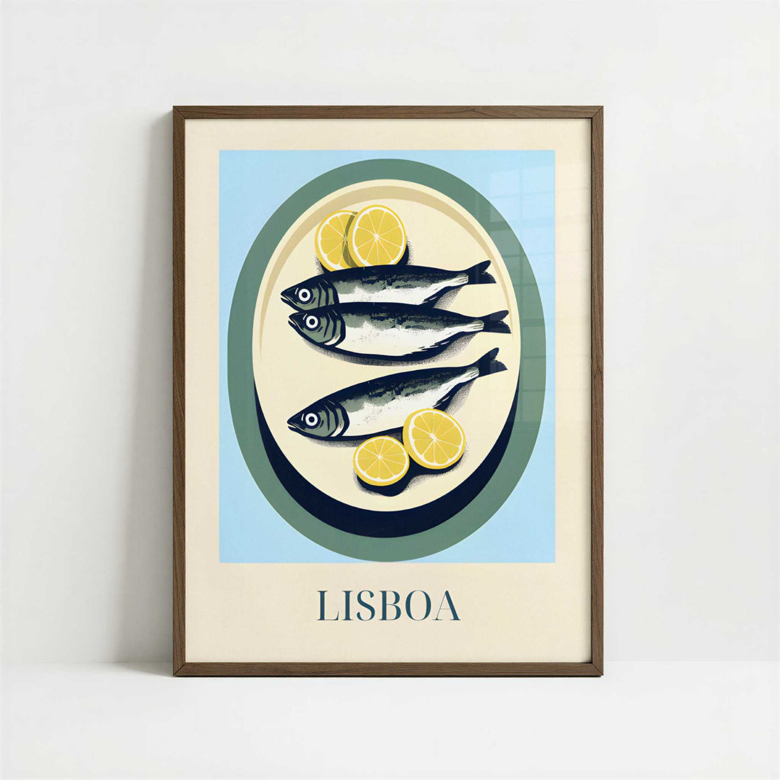 Sardines from Lisbon, Portugal - Art Print - Art print in dark wood frame