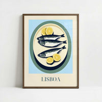 Sardines from Lisbon, Portugal - Art Print - Art print in dark wood frame