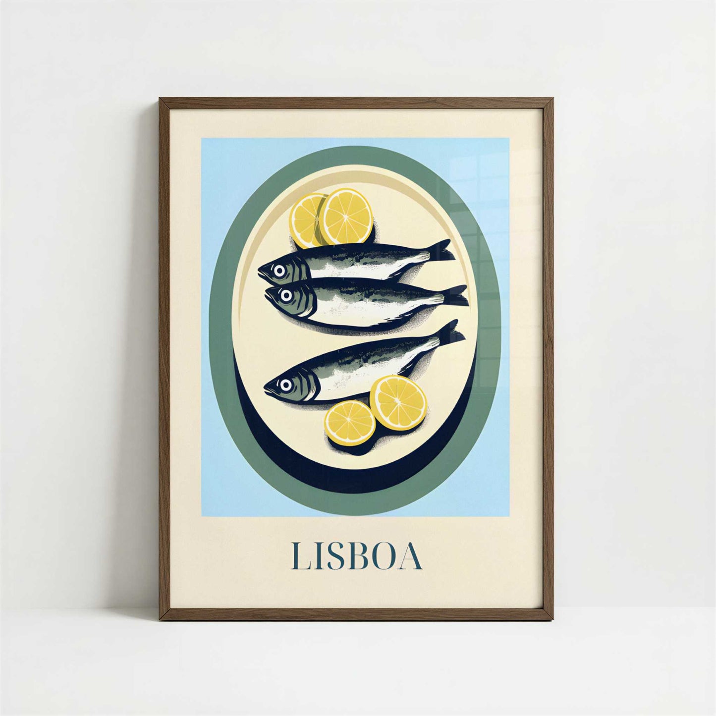 Sardines from Lisbon, Portugal - Art Print - Art print in dark wood frame